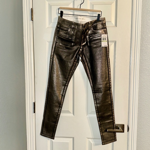 Michael Kors Metallic Silver/Black Coated Skinny Jeans – Size 4 (NWT, $150 MSRP) - Picture 2 of 4
